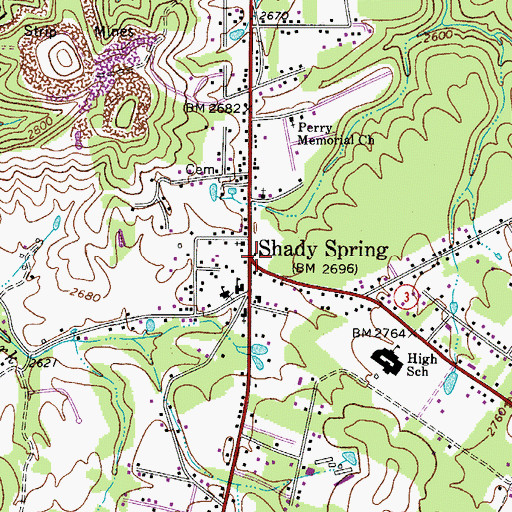 Topographic Map of Shady Spring, WV