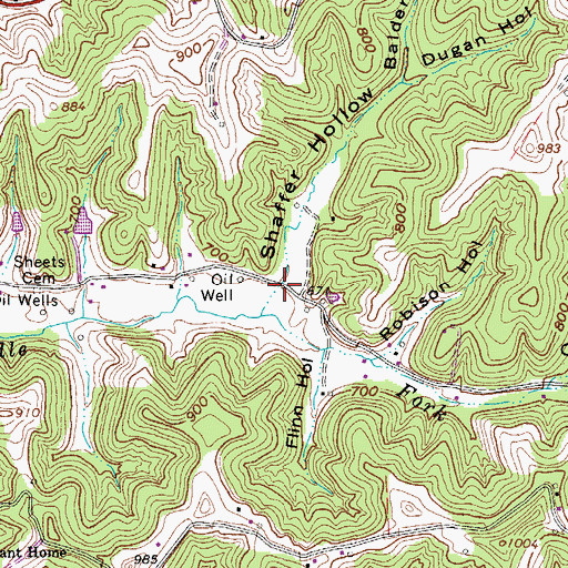 Topographic Map of Shaffer Hollow, WV