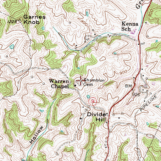 Topographic Map of Shamblen Cemetery, WV