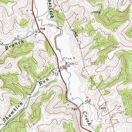 Topographic Map of Shamblen Run, WV