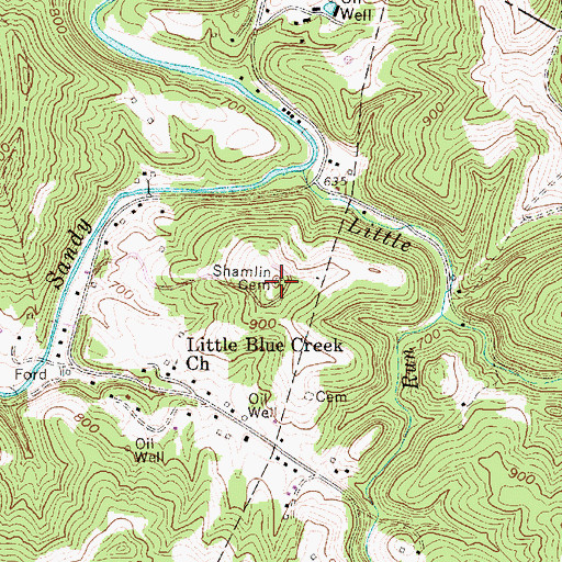 Topographic Map of Shamlin Cemetery, WV