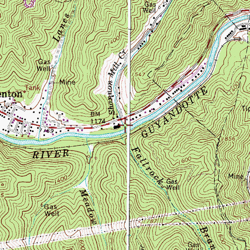 Topographic Map of Shannon Mill Creek, WV
