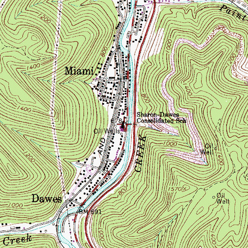 Topographic Map of Sharon-Dawes Consolidated School (historical), WV