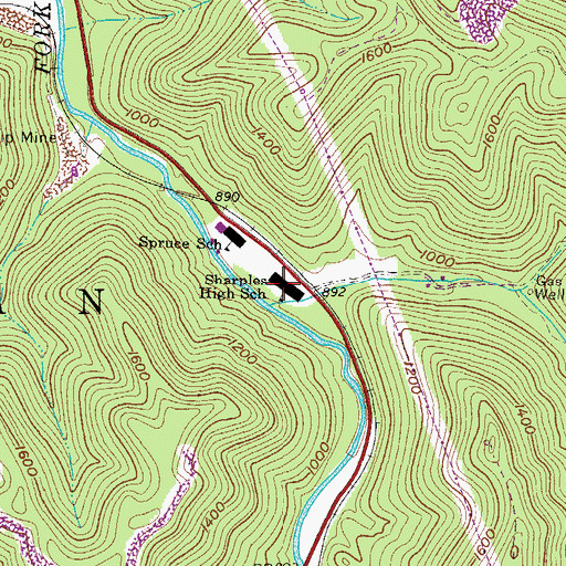 Topographic Map of Sharples High School (historical), WV