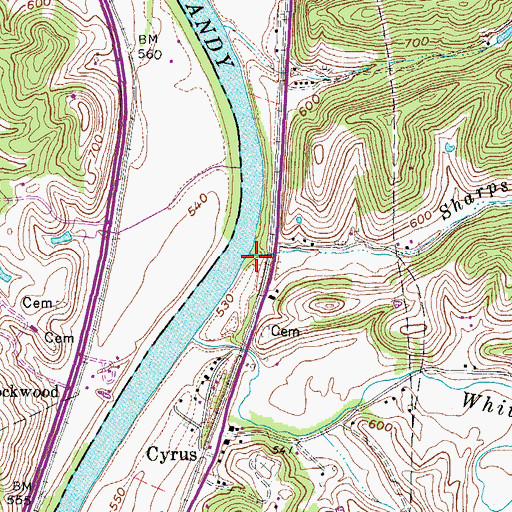 Topographic Map of Sharps Branch, WV
