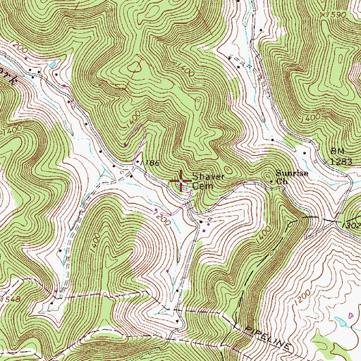 Topographic Map of Shaver Cemetery, WV