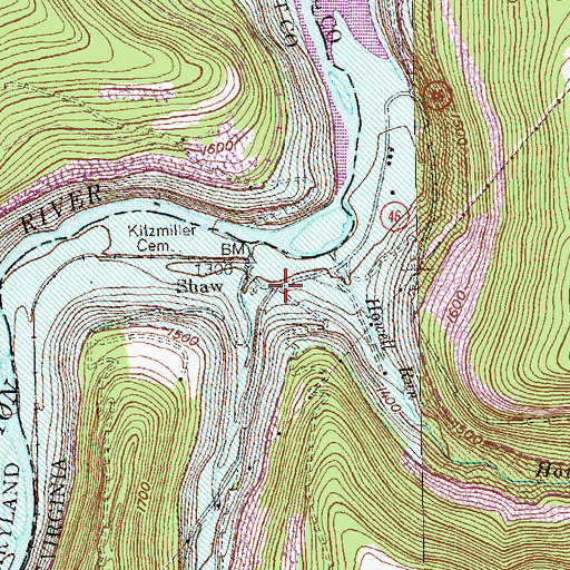 Topographic Map of Shaw (historical), WV