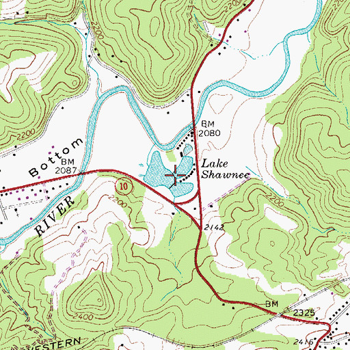 Topographic Map of Lake Shawnee, WV