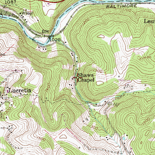 Topographic Map of Shaws Chapel, WV