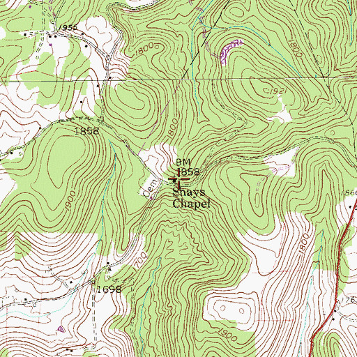 Topographic Map of Shays Chapel United Methodist Church, WV