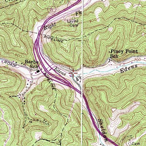 Topographic Map of Sheldon Rock Branch, WV