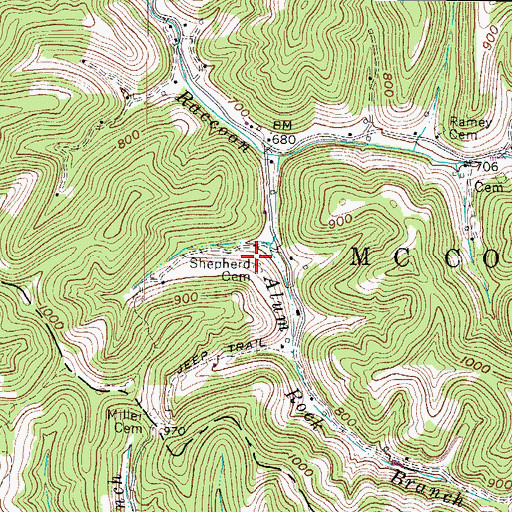 Topographic Map of Shepherd Cemetery, WV