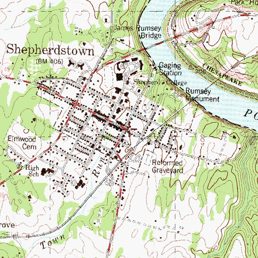 Topographic Map of Shepherdstown, WV