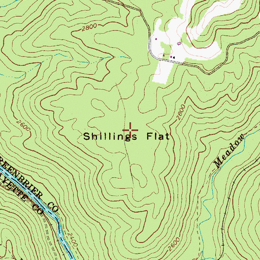 Topographic Map of Shillings Flat, WV