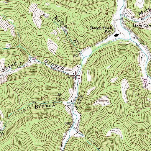 Topographic Map of Shingle Branch, WV