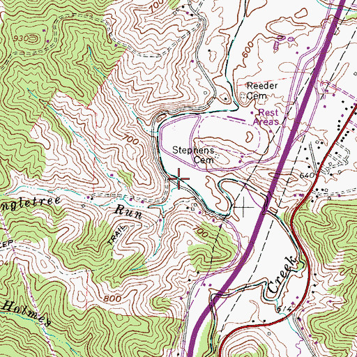 Topographic Map of Shingletree Run, WV