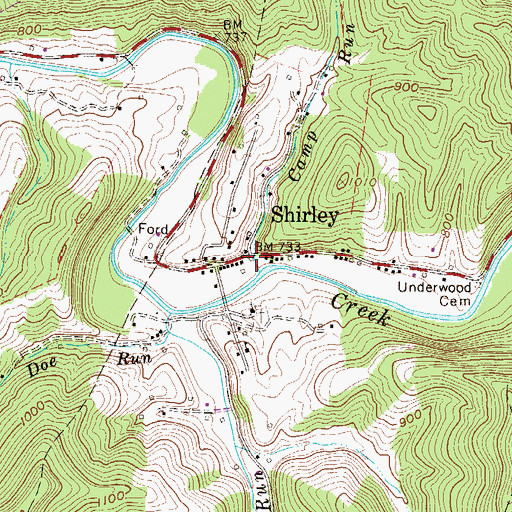 Topographic Map of Shirley, WV