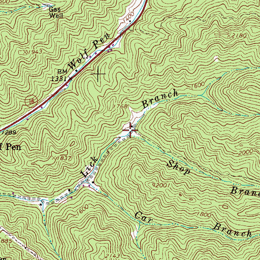 Topographic Map of Shop Branch, WV