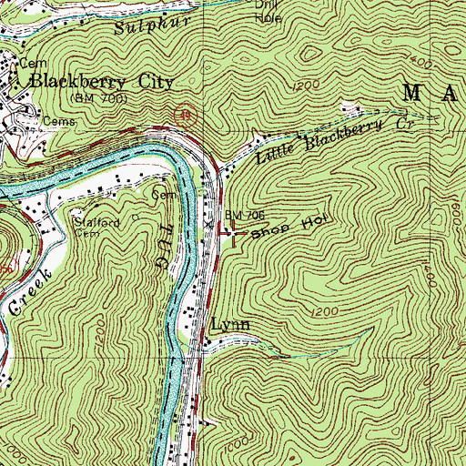 Topographic Map of Shop Hollow, WV