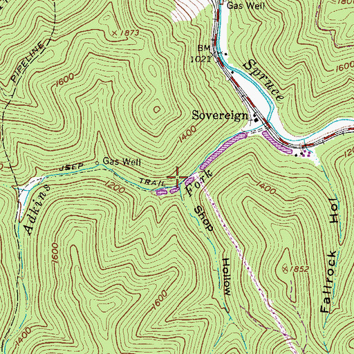Topographic Map of Shop Hollow, WV