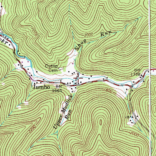 Topographic Map of Shop Run, WV