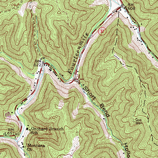 Topographic Map of Short Bend Hollow, WV