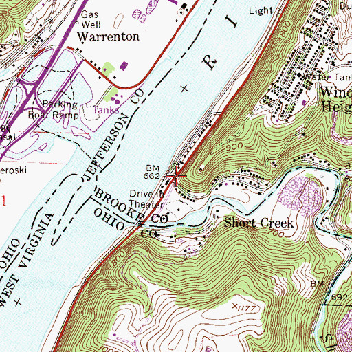 Topographic Map of Short Creek, WV