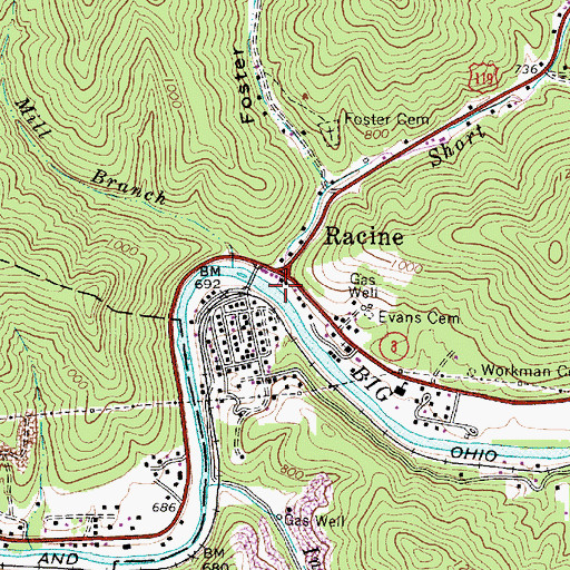 Topographic Map of Short Creek, WV
