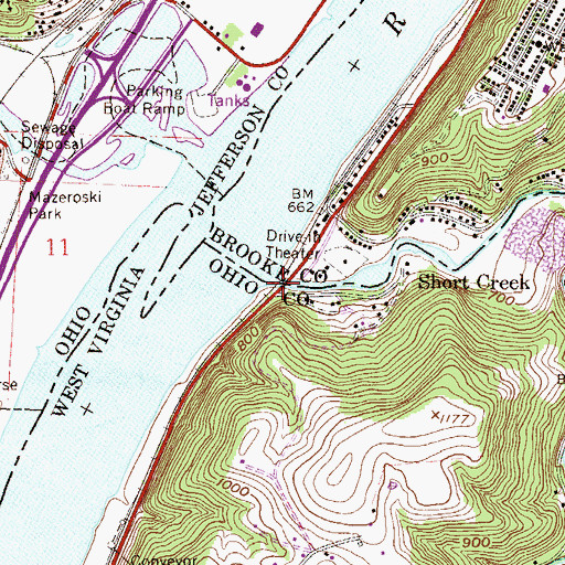 Topographic Map of Short Creek, WV
