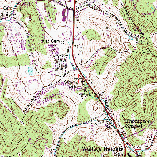 Topographic Map of Shorts Cemetery, WV