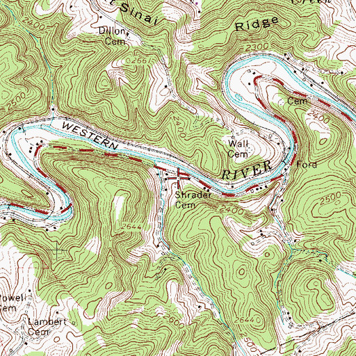 Topographic Map of Shrader Cemetery, WV