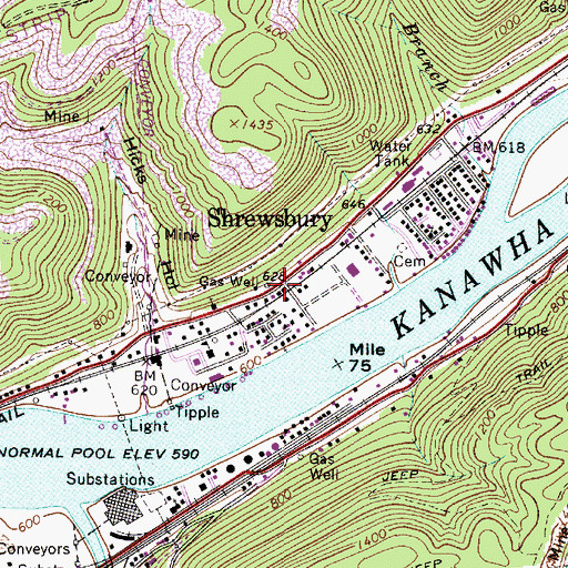 Topographic Map of Shrewsbury, WV