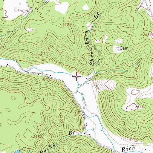 Topographic Map of Shrewsbury Branch, WV