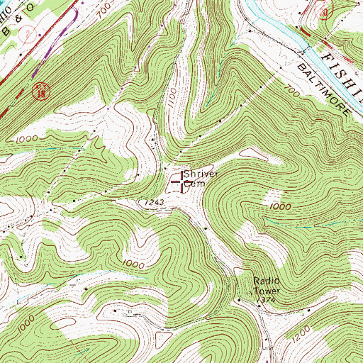 Topographic Map of Shriver Cemetery, WV