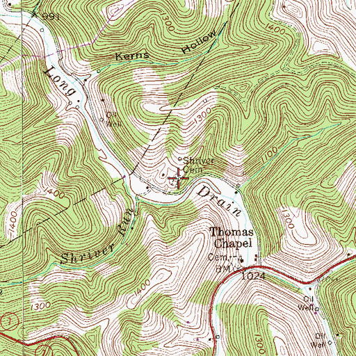 Topographic Map of Shriver Cemetery, WV