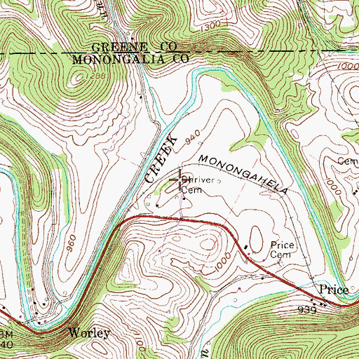 Topographic Map of Shriver Cemetery, WV