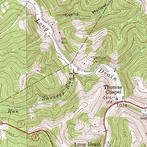 Topographic Map of Shriver Run, WV