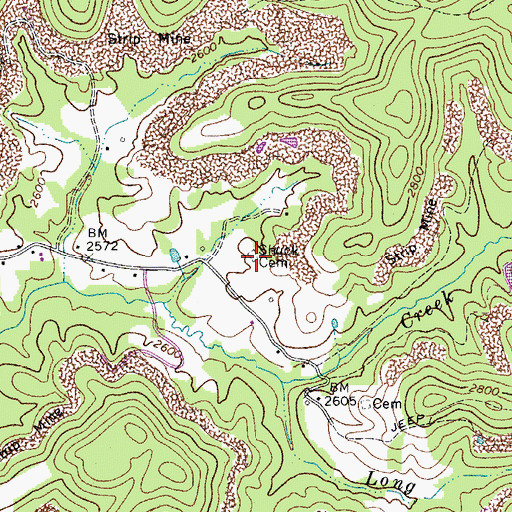 Topographic Map of Shuck Cemetery, WV