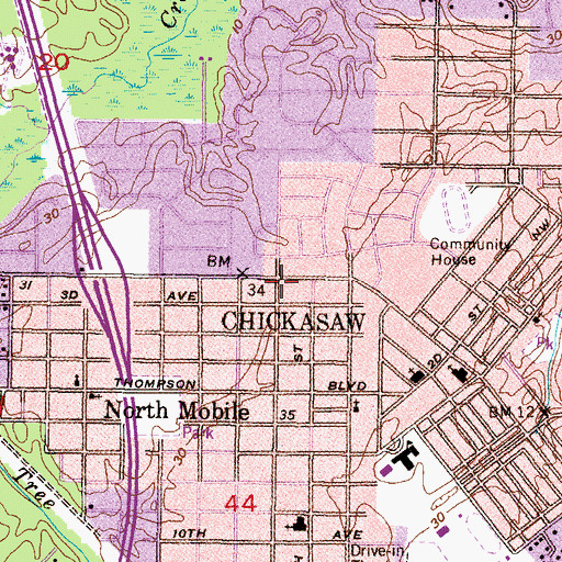 Topographic Map of Handi Corner Shopping Center, AL