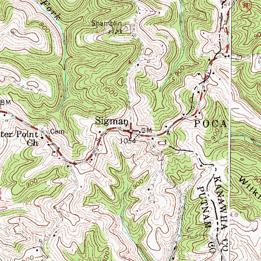 Topographic Map of Sigman, WV