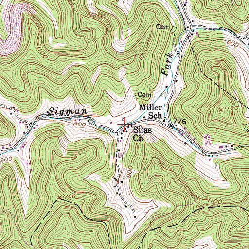 Topographic Map of Silas Church, WV