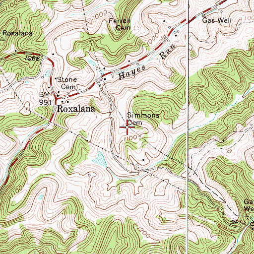 Topographic Map of Simmons Cemetery, WV