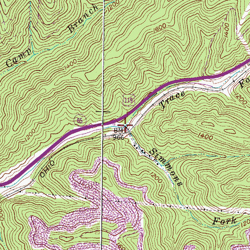 Topographic Map of Simmons Fork, WV