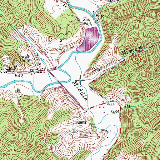Topographic Map of Simon Creek, WV