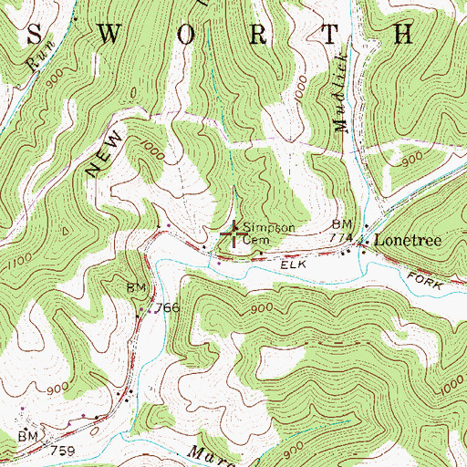 Topographic Map of Simpson Cemetery, WV