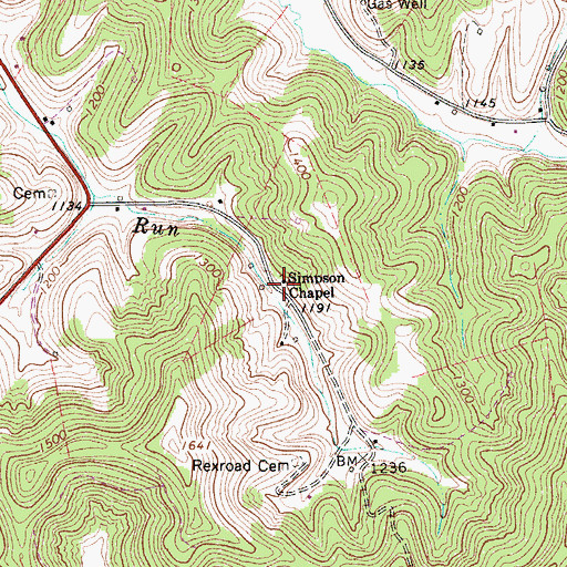 Topographic Map of Simpson Chapel, WV