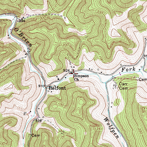 Topographic Map of Simpson Church, WV