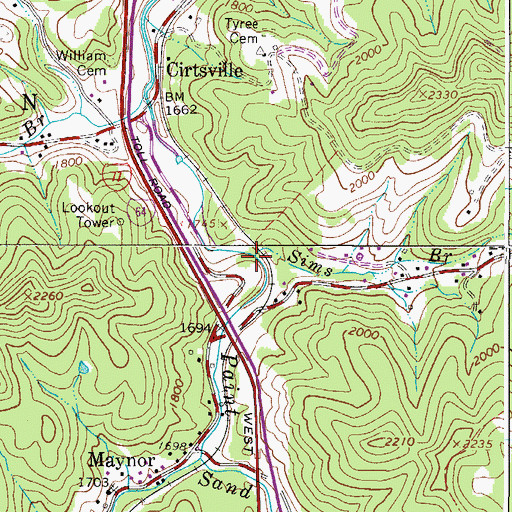 Topographic Map of Sims Branch, WV