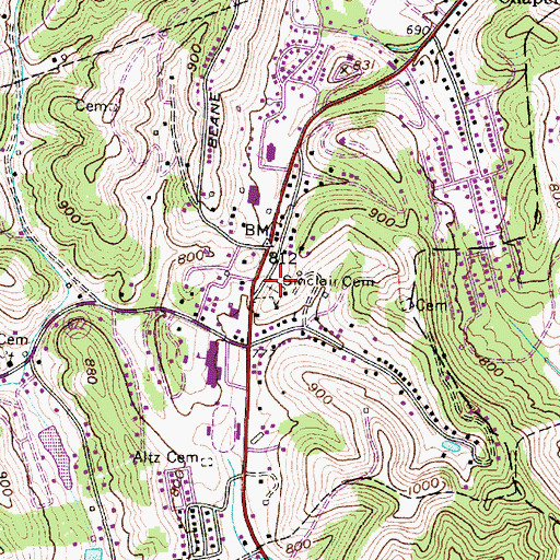 Topographic Map of Sinclair Cemetery, WV