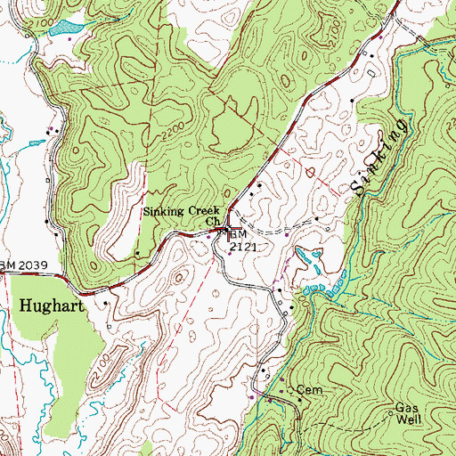 Topographic Map of Sinking Creek Baptist Church, WV
